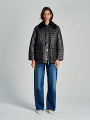 GANNI Black Shiny Quilt Midi Jacket - Image 9 of 15