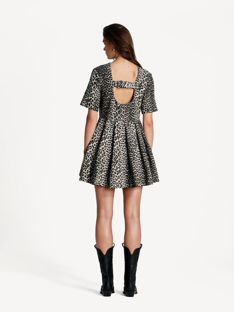Ganni Animal Mini Cotton Tweed Dress - Image 2 of 8 Ganni Animal Mini Cotton Tweed Dress - Image 2 of 8