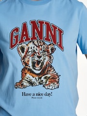 Ganni Blue Basic Jersey Tiger Print Relaxed T-Shirt - Image 3 of 4