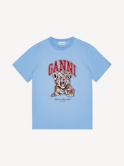 Ganni Blue Basic Jersey Tiger Print Relaxed T-Shirt - Image 4 of 4