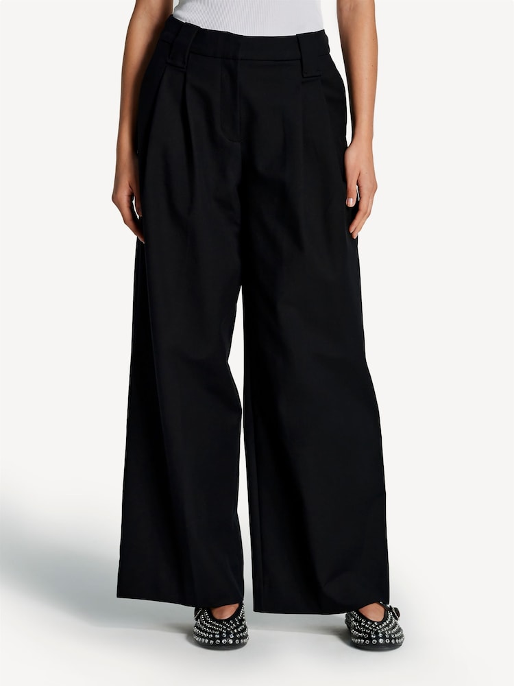 Ganni Black Mid Waist Loose Fit Pleat Trousers - Image 2 of 7