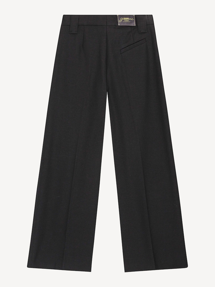 Ganni Black Mid Waist Loose Fit Pleat Trousers - Image 7 of 7