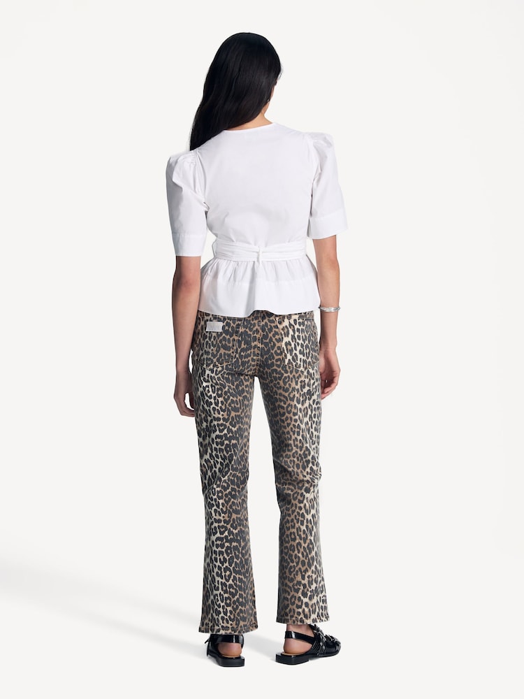 Ganni White Washed Stretch Cotton Tie Strap Blouse - Image 2 of 7