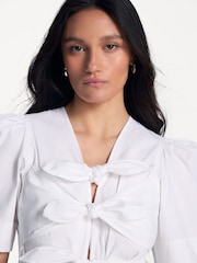 Ganni White Washed Stretch Cotton Tie Strap Blouse - Image 5 of 7