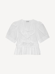 Ganni White Washed Stretch Cotton Tie Strap Blouse - Image 6 of 7