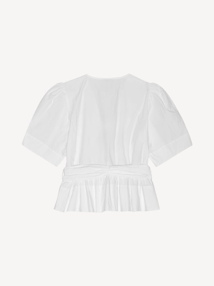 Ganni White Washed Stretch Cotton Tie Strap Blouse - Image 7 of 7