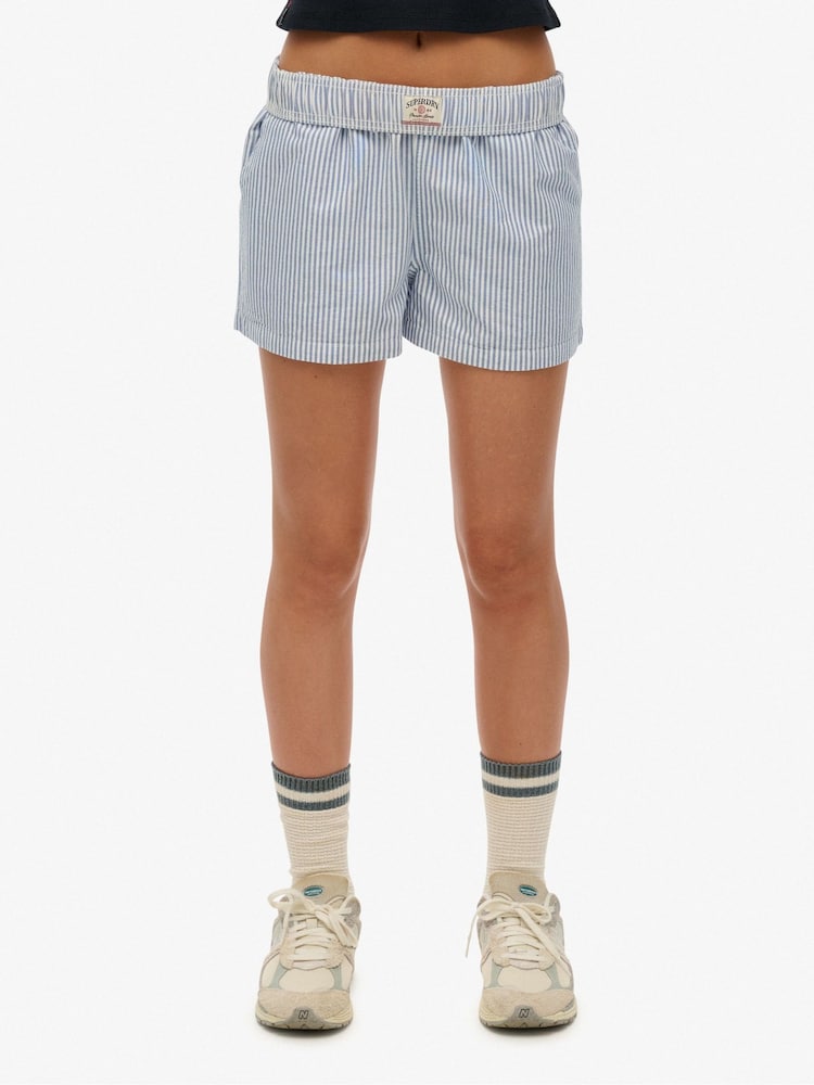 Superdry Light Blue Stripe Elastic 100% Cotton Shorts - Image 1 of 1