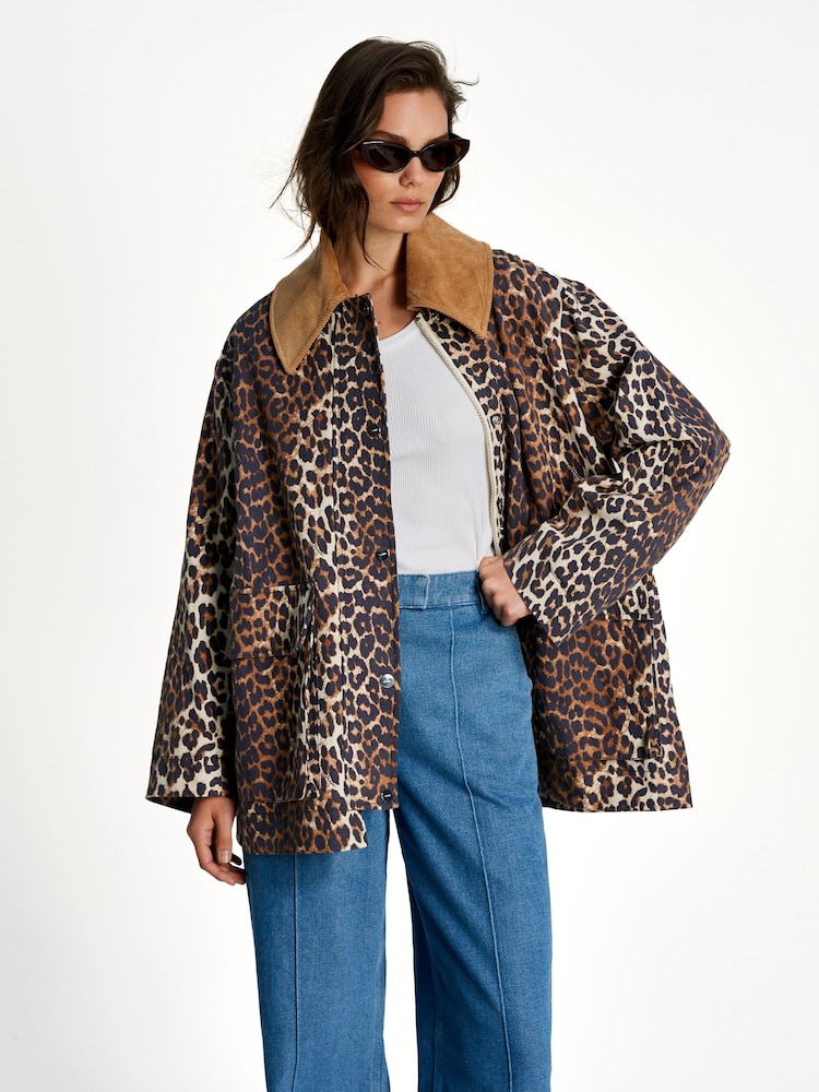 GANNI Animal Printed Canvas Midi Jacket - Image 1 of 7