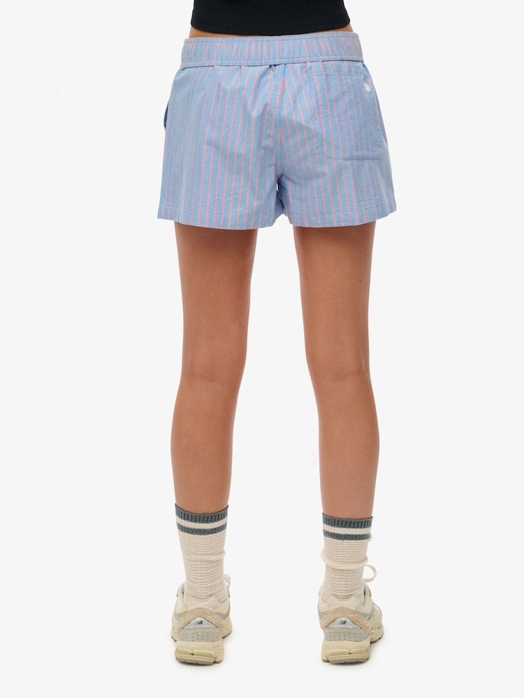 Superdry Blue/Pink Stripe Elastic 100% Cotton Shorts - Image 2 of 4