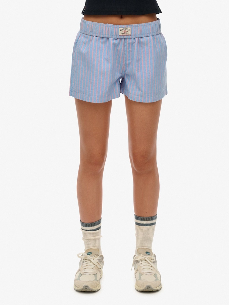 Superdry Blue/Pink Stripe Elastic 100% Cotton Shorts - Image 2 of 4 Superdry Blue/Pink Stripe Elastic 100% Cotton Shorts - Image 2 of 4