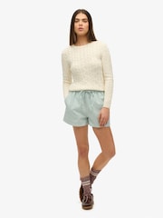 Superdry Green/White Stripe Elastic 100% Cotton Shorts - Image 1 of 5