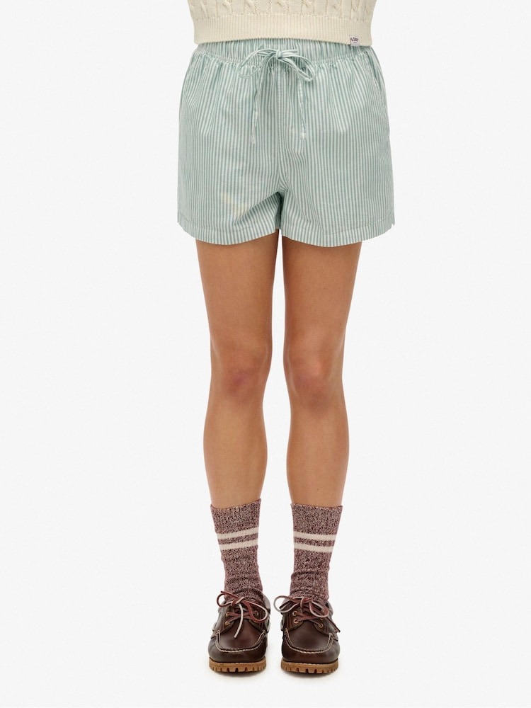 Superdry Green/White Stripe Elastic 100% Cotton Shorts - Image 3 of 5