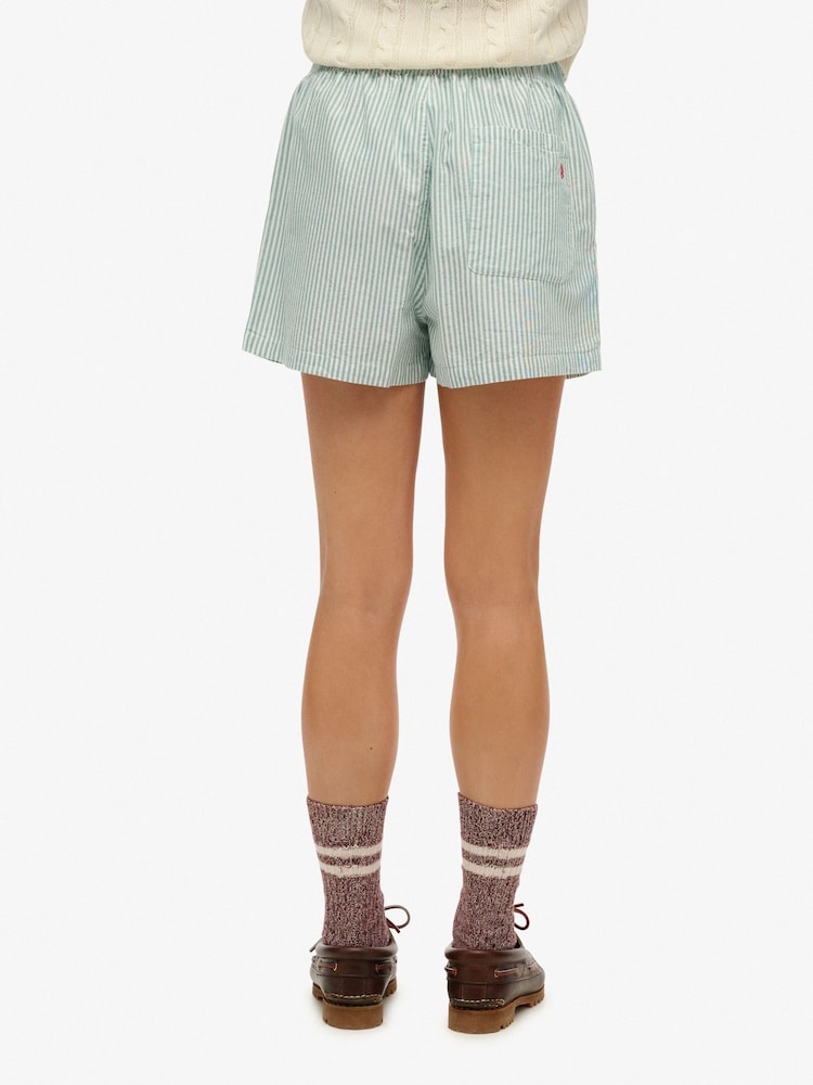 Superdry Green/White Stripe Elastic 100% Cotton Shorts - Image 4 of 5