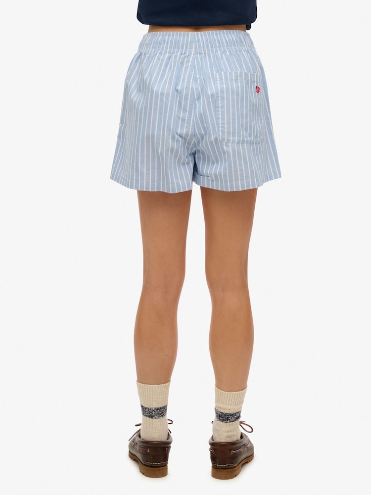 Superdry Blue/White Stripe Elastic 100% Cotton Shorts - Image 4 of 5