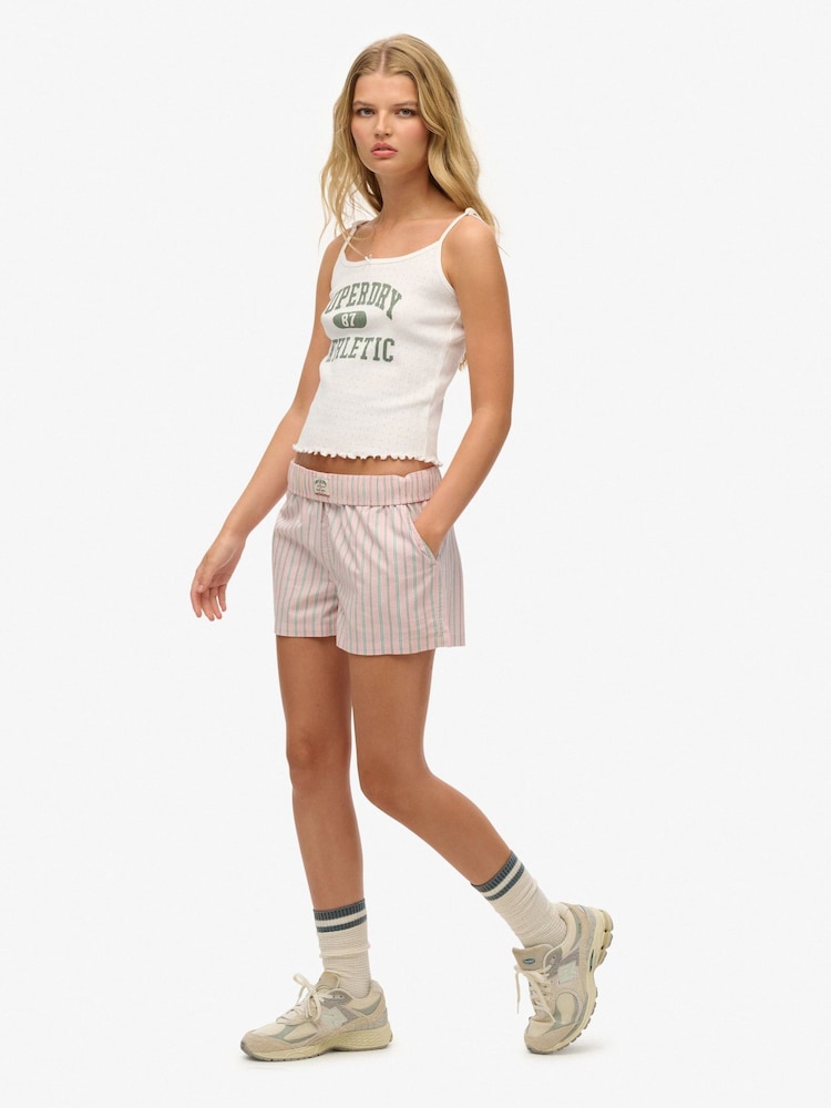 Superdry Pink Stripe Elastic 100% Cotton Shorts - Image 2 of 5