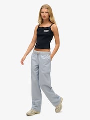 Superdry Light Blue Stripe Elastic 100% Cotton Trousers - Image 1 of 5