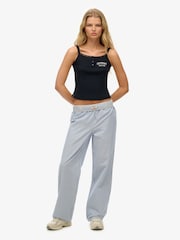 Superdry Light Blue Stripe Elastic 100% Cotton Trousers - Image 2 of 5