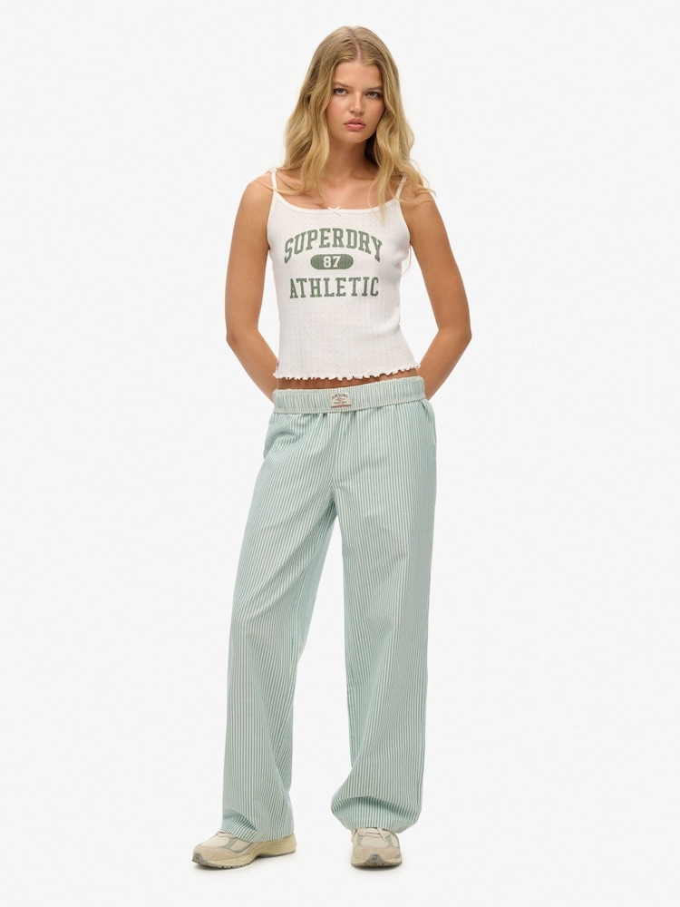 Superdry Green/White Stripe Elastic 100% Cotton Trousers - Image 1 of 1