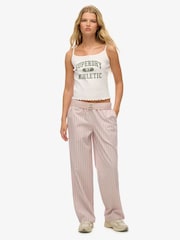 Superdry Pink Stripe Elastic 100% Cotton Trousers - Image 1 of 1