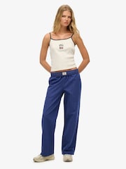 Superdry Navy Stripe Elastic 100% Cotton Trousers - Image 1 of 6