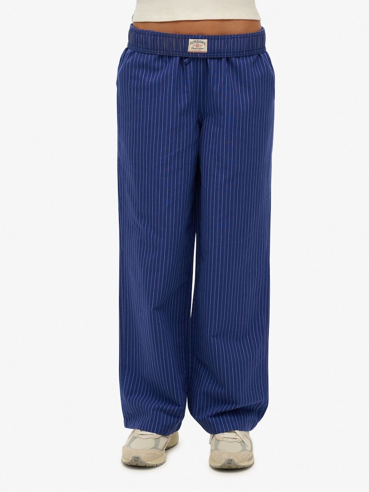 Superdry Navy Stripe Elastic 100% Cotton Trousers - Image 3 of 6
