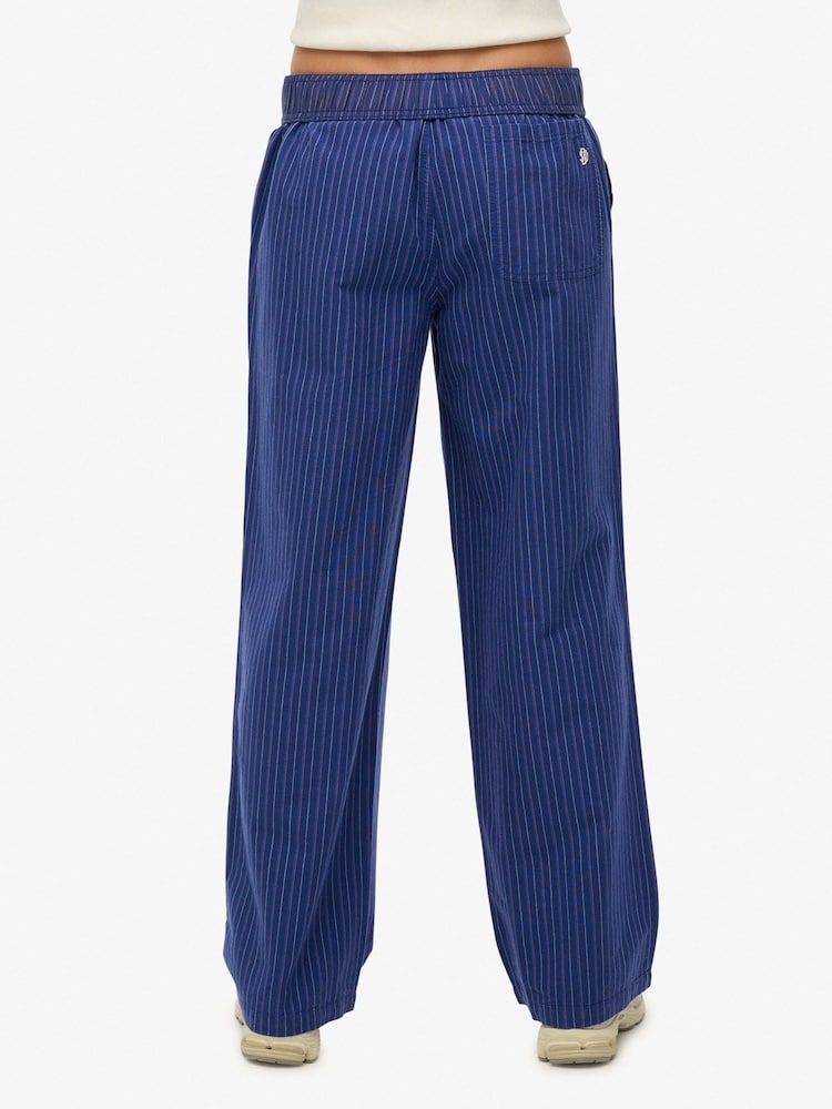 Superdry Navy Stripe Elastic 100% Cotton Trousers - Image 4 of 6