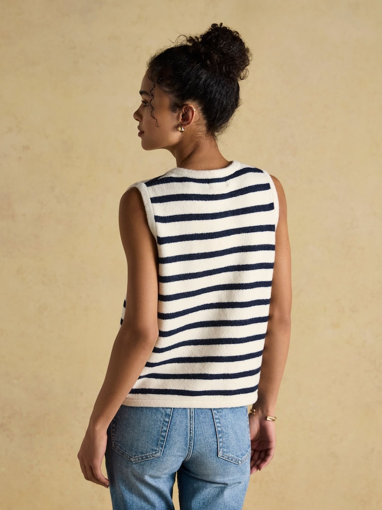 Joules Holly Cream/Navy Button Through Knitted Vest - Image 2 of 9