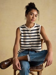 Joules Holly Cream/Navy Button Through Knitted Vest - Image 3 of 9