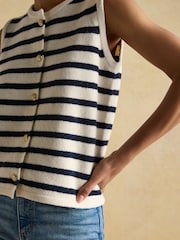 Joules Holly Cream/Navy Button Through Knitted Vest - Image 7 of 9