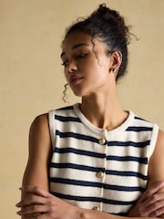 Joules Holly Cream/Navy Button Through Knitted Vest - Image 8 of 9