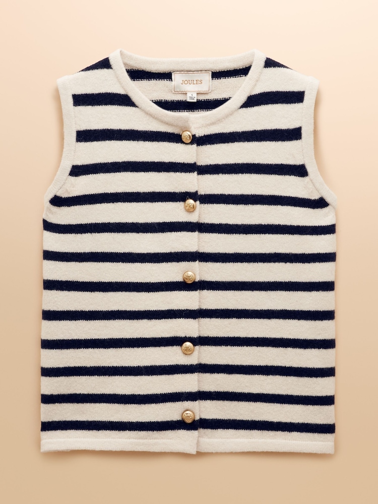 Joules Holly Cream/Navy Button Through Knitted Vest - Image 9 of 9