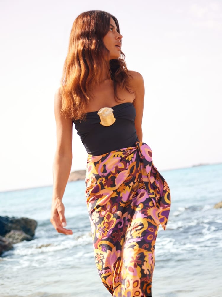 Ro&Zo Black Multi Paisley Print Sarong - Image 2 of 7