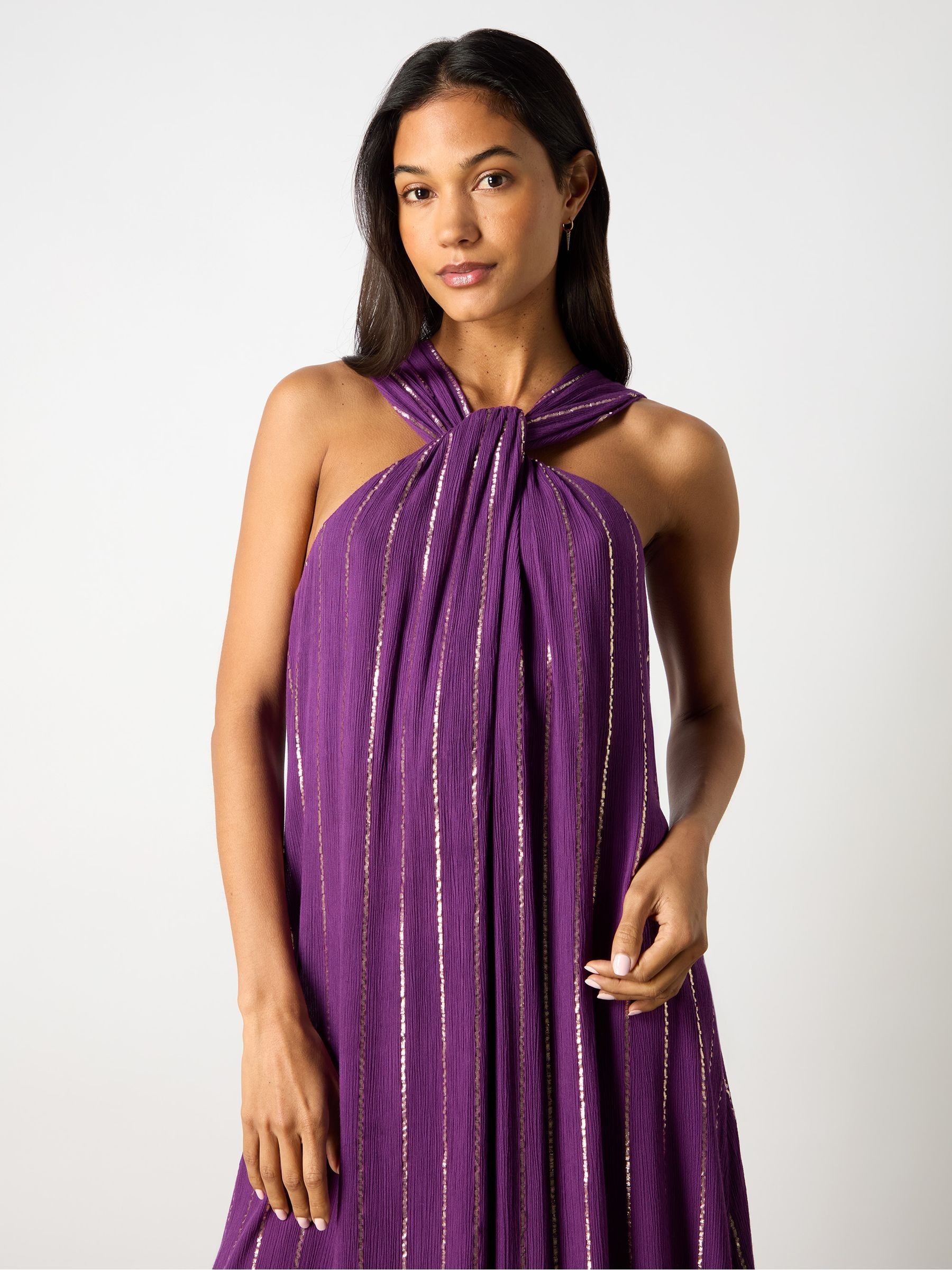 Buy Ro&Zo Purple Metallised Fibres Twist Neck Maxi Dress from Next USA