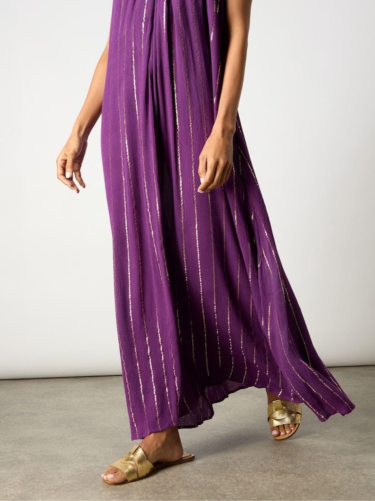 Ro&Zo Purple Metallised Fibres Twist Neck Maxi Dress - Image 7 of 9