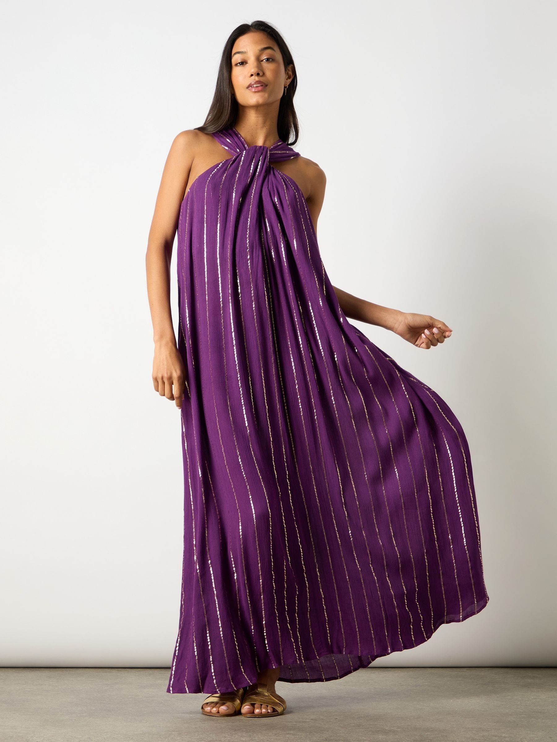 Buy Ro&Zo Purple Metallised Fibres Twist Neck Maxi Dress from Next USA