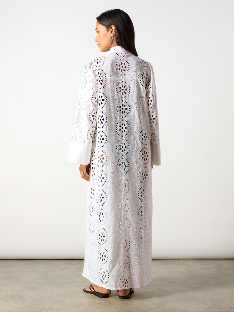 Ro&Zo White Broderie Shirt 100% Cotton Maxi Dress - Image 10 of 10