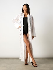 Ro&Zo White Broderie Shirt 100% Cotton Maxi Dress - Image 9 of 10