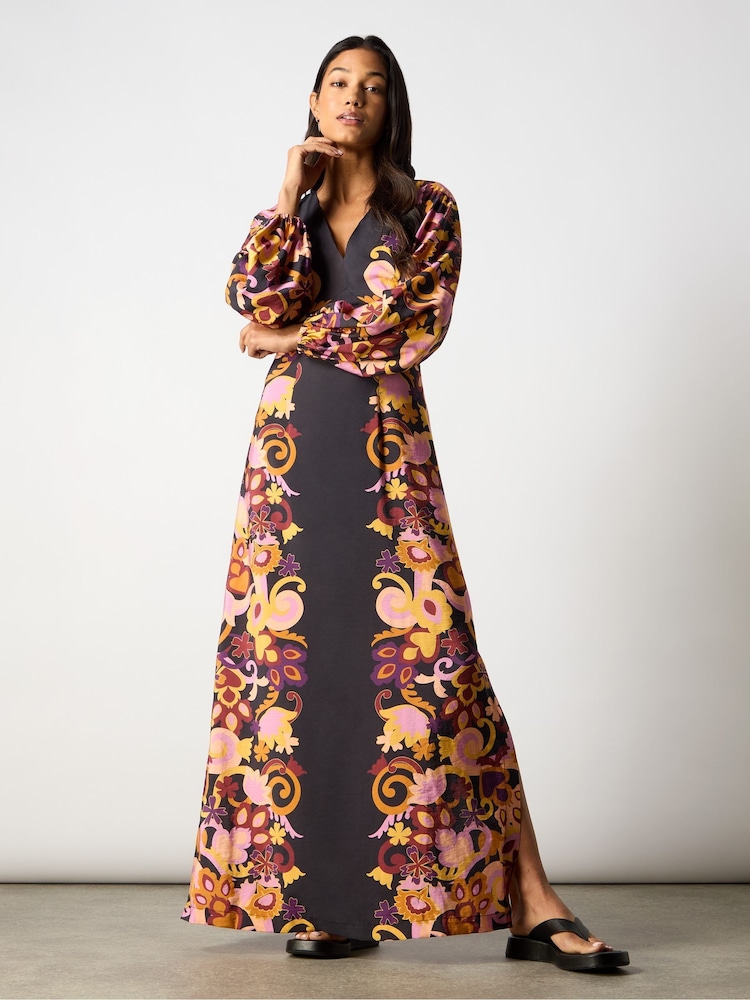 Ro&Zo Black Multi Paisley Print Split Leg Dress - Image 1 of 7