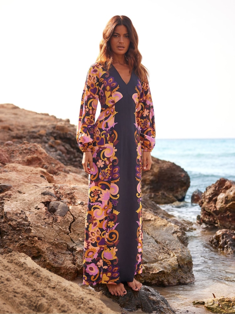 Ro&Zo Black Multi Paisley Print Split Leg Dress - Image 2 of 7