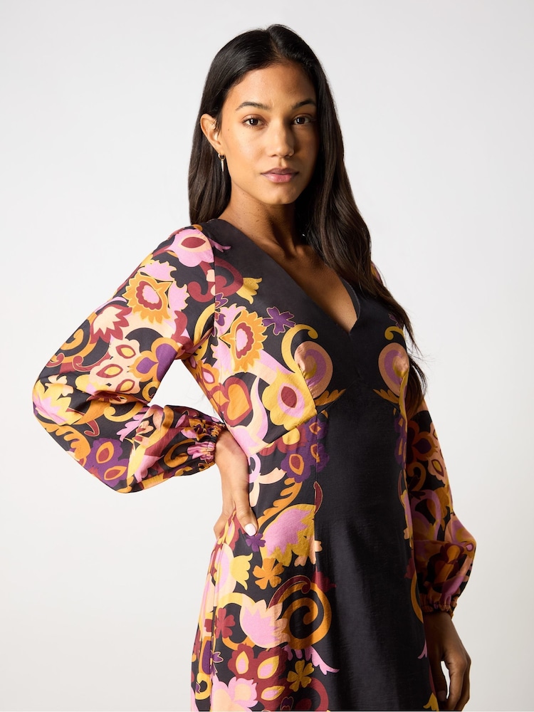 Ro&Zo Black Multi Paisley Print Split Leg Dress - Image 4 of 7