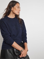Joanna Hope Blue Embellished Knit Jumper - Image 1 of 3