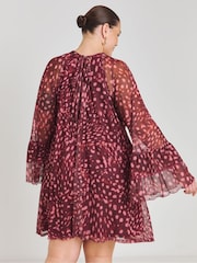 Simply Be Burgundy Printed Romantic Frill Mesh Smock Dress - Image 2 of 4