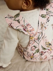 Pink Floral Baby Print Long Sleeve Bodysuit and Cord Dungarees 2 Piece Set (0mths-2yrs) - Image 2 of 4