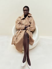 Ganni Brown Bonded Cotton Trench Coat - Image 1 of 4