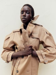 Ganni Brown Bonded Cotton Trench Coat - Image 2 of 4