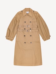 Ganni Brown Bonded Cotton Trench Coat - Image 3 of 4