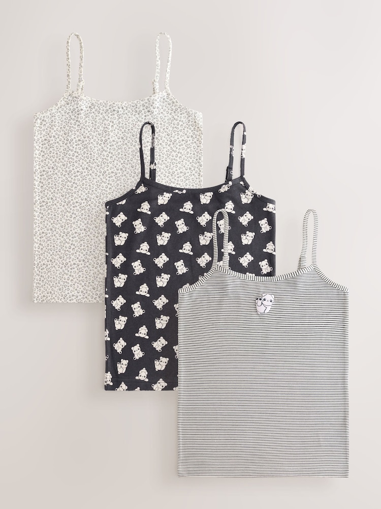 Panda Stripe Strappy Printed Cami Vests 3 Pack (1.5-16yrs) - Image 1 of 7