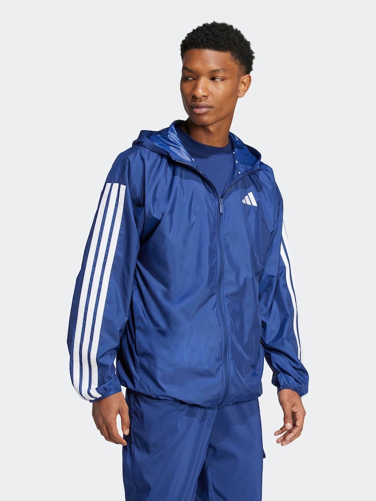 adidas Blue Essentials 3-Stripes Windbreaker Jacket - Image 3 of 6