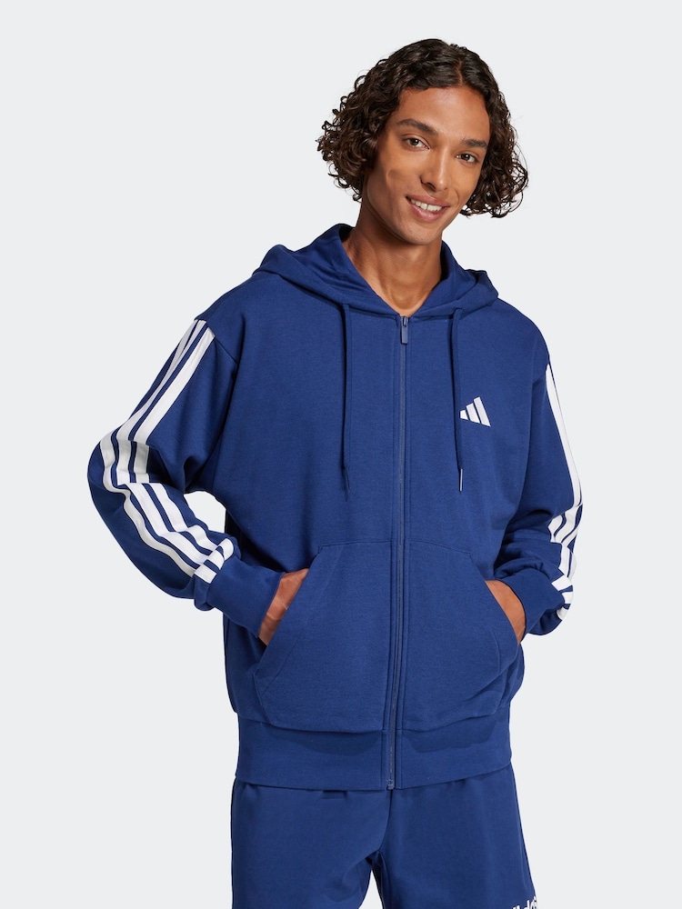 adidas Blue Essentials 3-Stripes French Terry Full-Zip Hoodie - Image 1 of 7