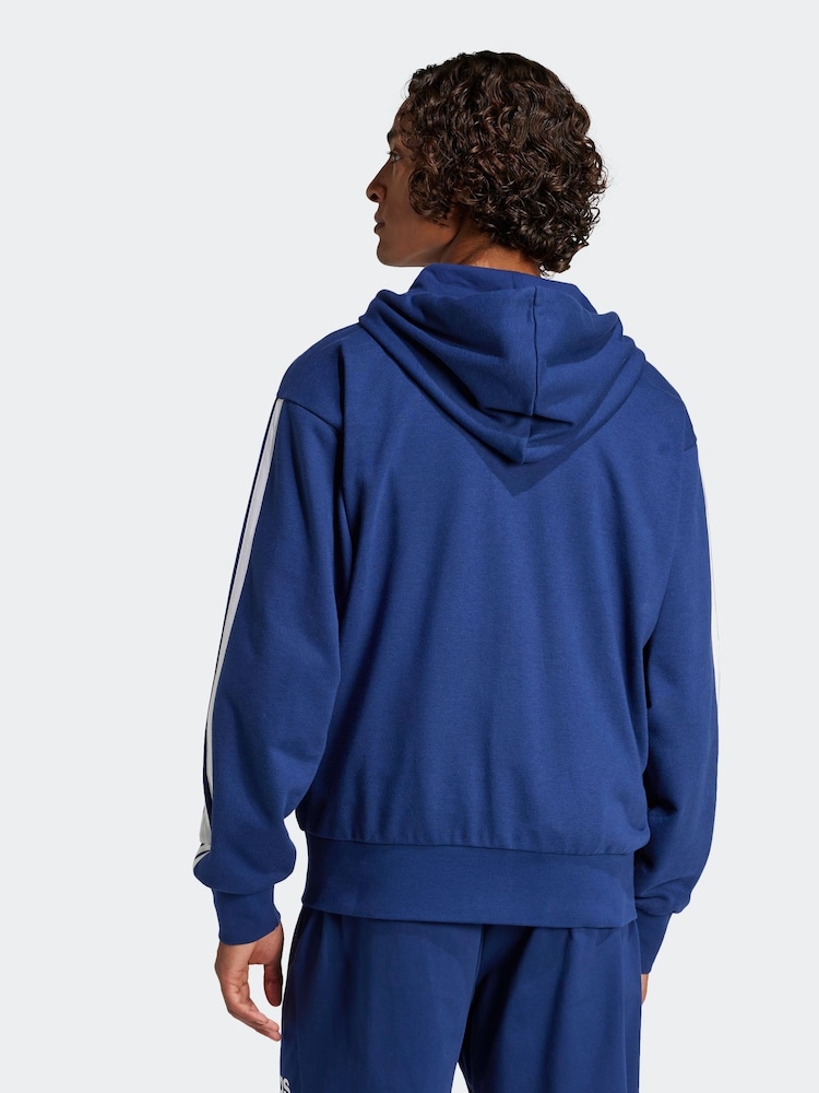 adidas Blue Essentials 3-Stripes French Terry Full-Zip Hoodie - Image 2 of 7